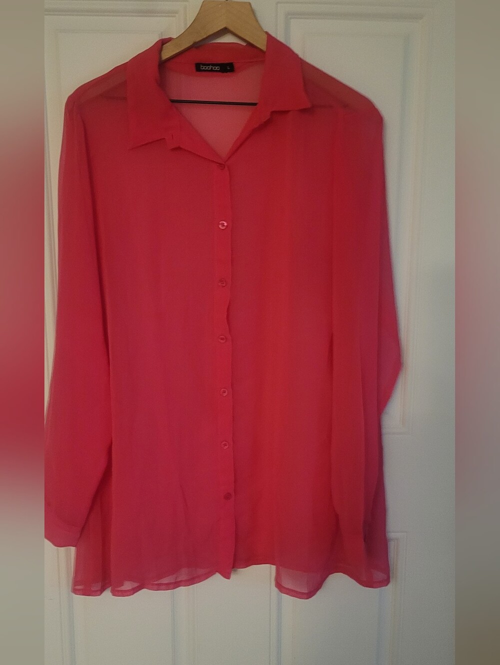 Boohoo Pink Sheer Button Down Shirt Size Large